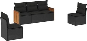 vidaXL 5 részes fekete polyrattan kerti kanapészett párnákkal