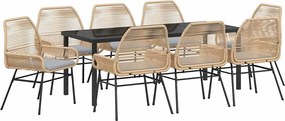 vidaXL Kert étkező szett párnával 9 pcs Barna polirattan