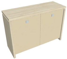Verno alacsony szekrény 128 x 46 x 90 cm, üvegajtó, akác / vanília