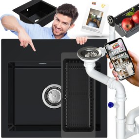 Konyhai mosogató Gránit egymedencés Ella Szifon Króm Csepegtető