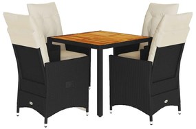 5 részes fekete polyrattan kerti étkezőgarnitúra párnákkal