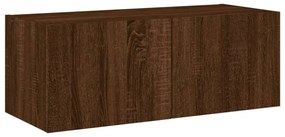 barna tölgyszínű fali TV-szekrény LED-del 80x35x31 cm