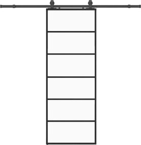 vidaXL fekete ESG üveg tolóajtó fémszerelvény-szettel 76x205 cm