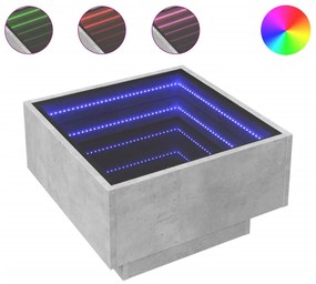 Betonszürke szerelt fa dohányzóasztal LED-del 50 x 50 x 30 cm
