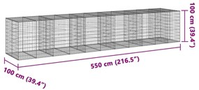 horganyzott vas gabion kosár fedéllel 550 x 100 x 100 cm