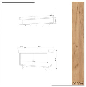 Fali akasztó ARASSO 18,8x80 cm + cipősszekrény 60x90 fehér/barna