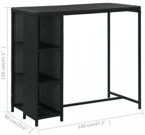 5 darabos fekete polyrattan kerti bárszett párnákkal