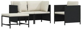vidaXL 4 részes fekete polyrattan kerti kanapészett párnákkal