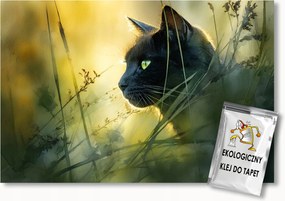 Fotótapéta Flizelina Portré Állat Fekete Macska Fű Nap 100x75 ragasztó