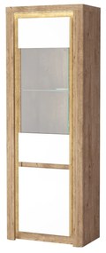 Vitrin Livia 04 (LED világítással) (ribbeck tölgy + fényes fehér). Akció -17%. 1057860