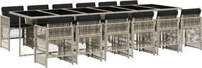 vidaXL 13 részes szürke polyrattan kerti étkezőgarnitúra párnákkal