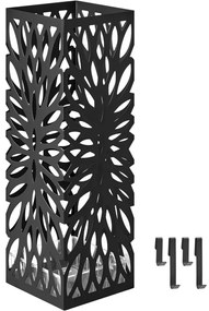 Esernyőtartó négyzet alakú mintás, akasztókkal, fekete 15x15x49cm