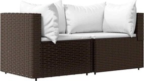 vidaXL 2 db barna polyrattan kerti sarokkanapé párnákkal