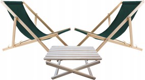 2X Kerti Napozóágy Fából Woodok Zöld Dohányzóasztal