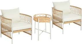 Outsunny 3 részes Rattan Kerti Bútor Szett, Terasz Bútor 2 Kerti Székkel, Kávézó Asztallal, Erkély Bútor Szett Párnákkal, Sárga+Krém | Aosom