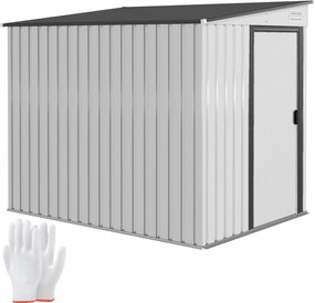 Outsunny Fém Kertiszerszám Sátor 1.5x2m Talapzattal, Kerti Sátor Csúszó Ajtóval, Lejtős Tetővel, Polcokkal, Akasztókkal és Szellőzőnyílásokkal, Fehér