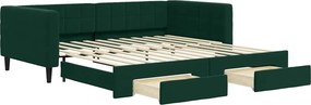 vidaXL sötétzöld kihúzható bársony heverő fiókkal 100 x 200 cm