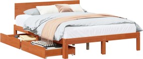 vidaXL Ágykeret fejtámlával fiókkal 3 pcs Faggyú barna Tömör fenyőfa