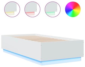 fehér szerelt fa ágykeret LED-világítással 90 x 190 cm