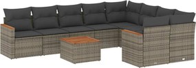 vidaXL 10 részes szürke polyrattan kerti ülőgarnitúra párnákkal