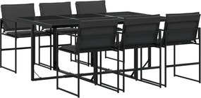vidaXL 7 részes fekete textilén kerti étkezőgarnitúra párnákkal