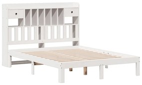 fehér tömör fenyőfa könyvespolcos ágy matrac nélkül 135x190 cm