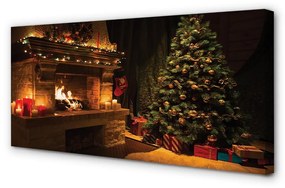 Canvas képek Karácsonyfadíszeket kandalló ajándékok 125x50 cm