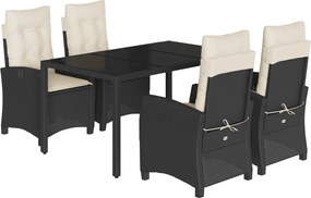 vidaXL 5 részes fekete polyrattan kerti étkezőgarnitúra párnákkal