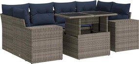 vidaXL 7 részes szürke polyrattan akácfa kerti ülőgarnitúra párnákkal