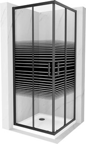 Mexen Rio, szögletes zuhanykabin 90(ajtó)x90(ajtó)x190 cm, 5mm átlátszó üvegcsíkos minta, fekete profil + fehér SLIM zuhanytálca, 860-090-090-70-20-4…