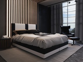 Franciaágy  Boxspring 140 cm Pecos Comfort (öko-bőr  + fehér + fekete) (matraccal és tárolóhellyel). 1056264