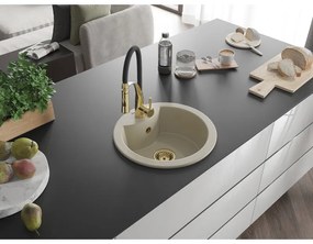 Mexen Diego, 1 kamrás gránit mosogató 488x488x167 mm és Aster mosogató csaptelep, bézs, 6512-69-73450-57-G