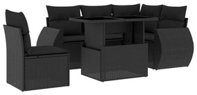 6 részes fekete polyrattan kerti ülőgarnitúra párnákkal