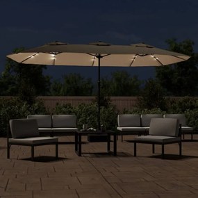 tópszínű dupla tetős napernyő LED-ekkel 449 x 245 cm