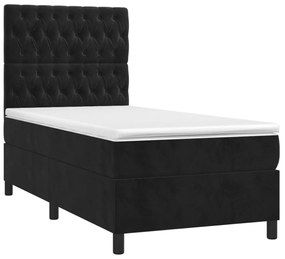 fekete bársony rugós és LED-es ágy matraccal 100x200 cm