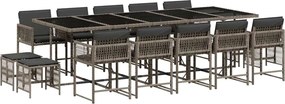 vidaXL 15 részes szürke polyrattan kerti étkezőgarnitúra párnákkal