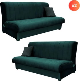 2 db-os szett, ágyazható kanapé zöld színben, velúr kárpittal SIGMA