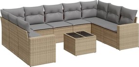 vidaXL 10 részes bézs polyrattan kerti ülőgarnitúra párnával