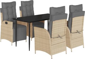vidaXL 5 részes vegyes bézs polyrattan kerti étkezőgarnitúra párnákkal