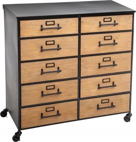 Gurulós komód 10 fiókos loft fém, fekete