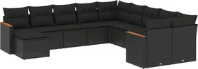 vidaXL 11 részes fekete polyrattan kerti ülőgarnitúra párnákkal