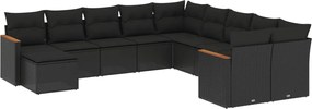 vidaXL 11 részes fekete polyrattan kerti ülőgarnitúra párnákkal