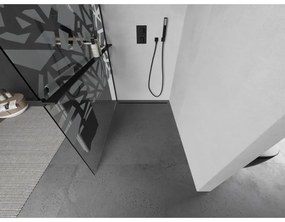 Mexen Kioto +, zuhany paraván polccal és törölközőtartóval 70 x 200 cm, 8mm üveg átlátszó üvegmintás fehér, fekete profil, 800-070-121-70-85