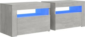 vidaXL 2 db betonszürke éjjeliszekrény LED-del 60 x 35 x 40 cm