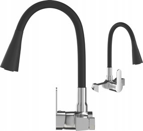 Flexibilis Konyhai Csaptelep Falra Szerelhető Hajlítható Kiömlő Csap Fekete Króm Mosogató