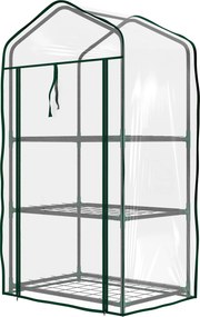 Outsunny 3-Tier Kerti Üvegház Terasz Üvegház 3 Polccal és 1 Cipzáras Ajtóval Növények, Virágok és Zöldségek Neveléséhez 59x39x127 cm Átlátszó | Aosom