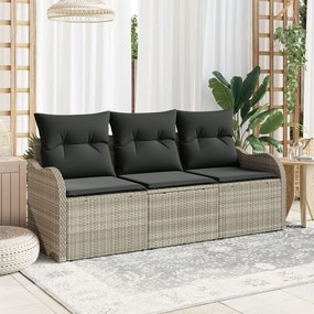 3 darabos kerti kanapészett párnákkal Világosszürke Poli Rattan, 2 személyes kerti kanapé tárolóval és párnákkal Világosszürke Poli Rattan