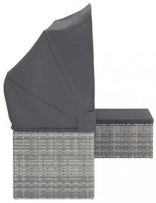 3-személyes szürke polyrattan kanapé tetővel és lábtartóval