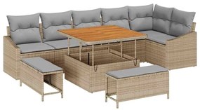 vidaXL Kerti Kanapé Szett párnával tárolóval 9 pcs Bézs Poli rattan