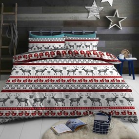 FLANEL DELUXE mintájú ágyneműhuzat Homa CHRISTMAS GREY REINDEER 140x200 cm